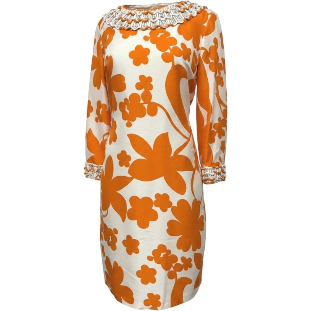Tory Burch White and Orange Floral Mini Dress